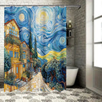 rideau douche van gogh village nuit étoile bleu jaune impressioniste classique polyester durable