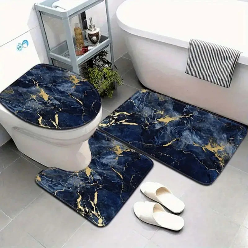 tapis bain ensemble moderne marbre doré blanc violet gris antidérapants salon