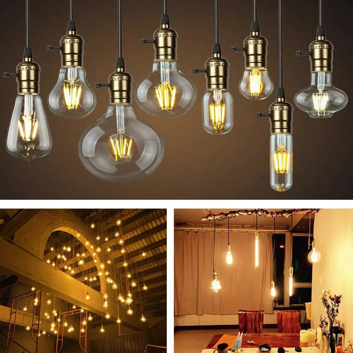 ampoule vis e27 or argent noir métal lisse vintage câble interrupteur led filament