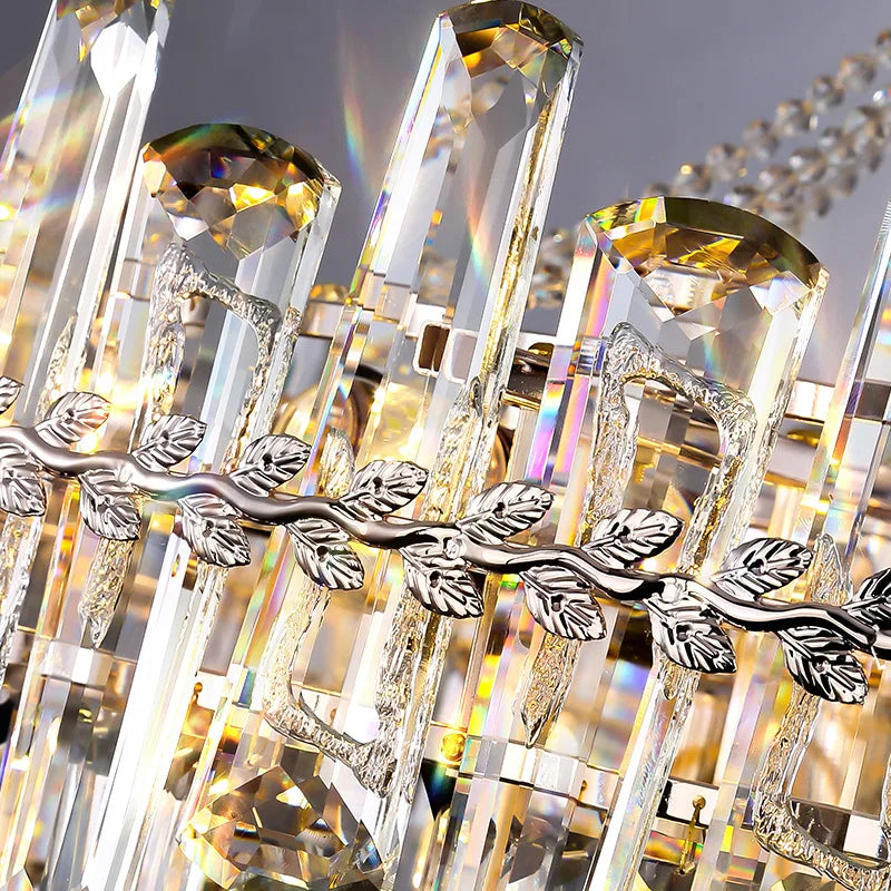 lustre pendentif cristal transparent feuilles dorées salon étude classique 2000 82000lm 90 260v