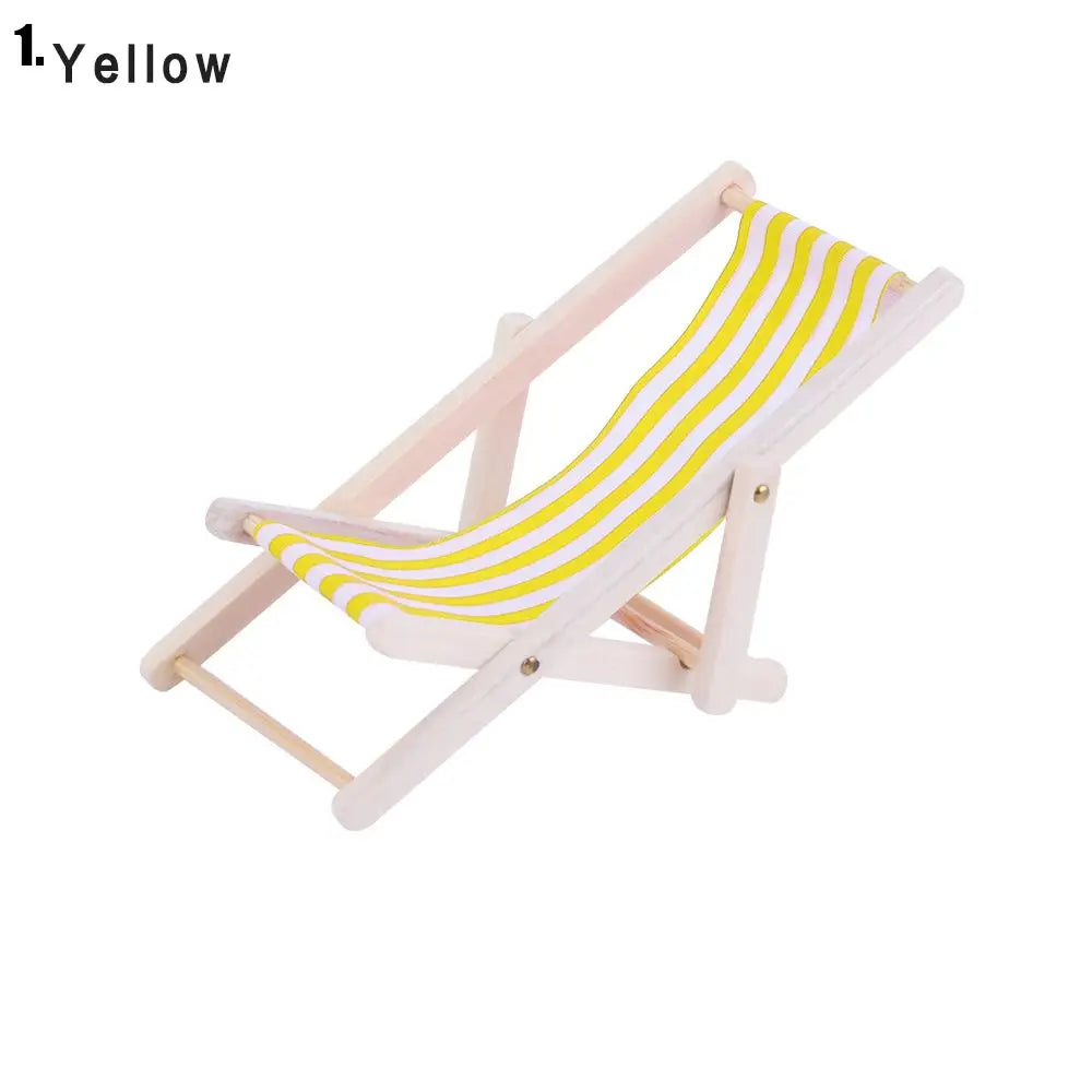chaise longue miniature pliante rayures horizontales moderne bois rouge blanc bleu blanc jaune blanc