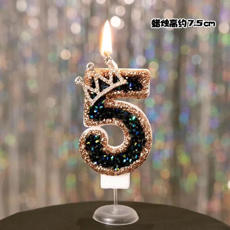 bougies anniversaire numériques or noir brillantes festives décoration pâtisserie chiffres strass transparent