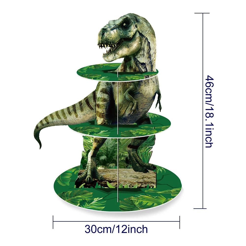 supports cupcakes dinosaures feuilles vert gris anniversaire jungle enfant thème jurassique festive occasionnels