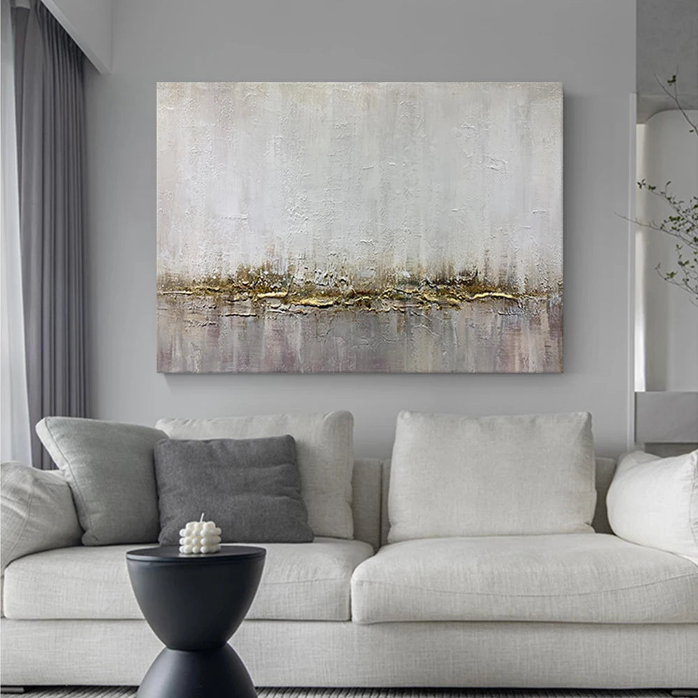 tableau abstrait gris doré contemporain texture peinte sans cadre toile horizontal