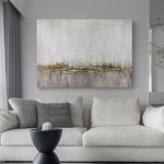 tableau abstrait gris doré contemporain texture peinte sans cadre toile horizontal