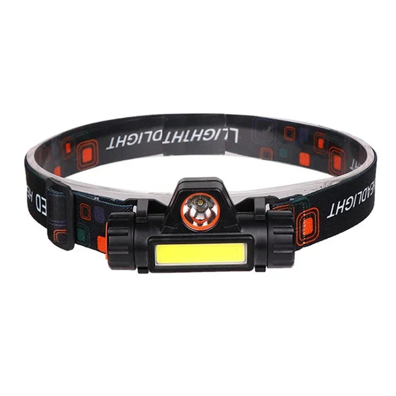 lampe frontale led rechargeable bande élastique réglable q5 cob aimant orange noir travaux camping