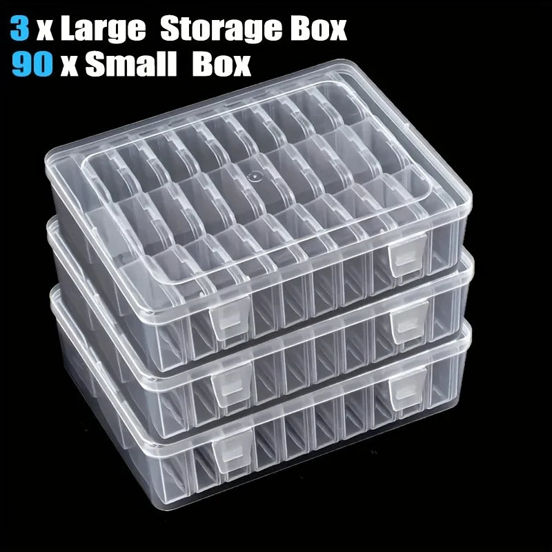 organisateur rangement transparent compartiments boîtes plastique couvercle noir mosaïque bijoux outils petits objets stockage