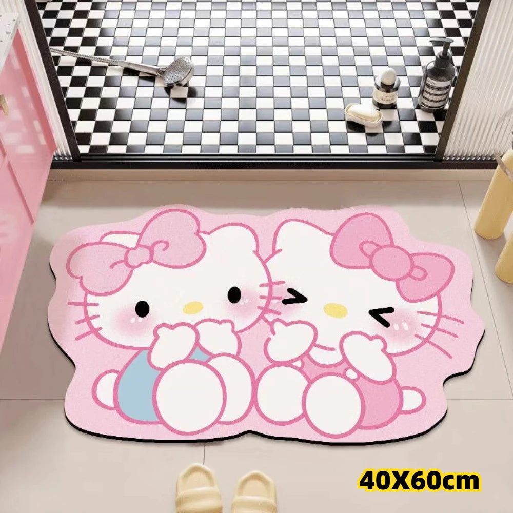 tapis salle bain antidérapant absorbant rapide dessin animé hello kitty motifs musicaux coeurs ours