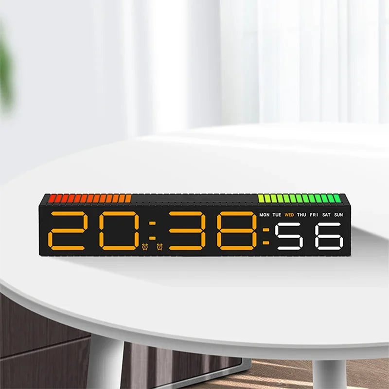 horloge led moderne réveil numérique lumière ambiance barre rythmique couleur réglable