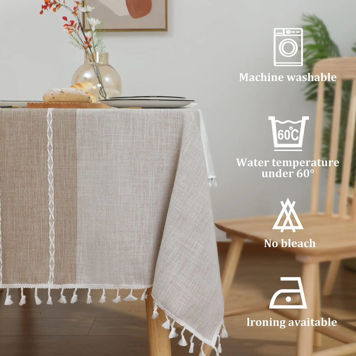 nappe rectangulaire imperméable rayée franges rustique coton polyester extérieure intérieure table grande capacité
