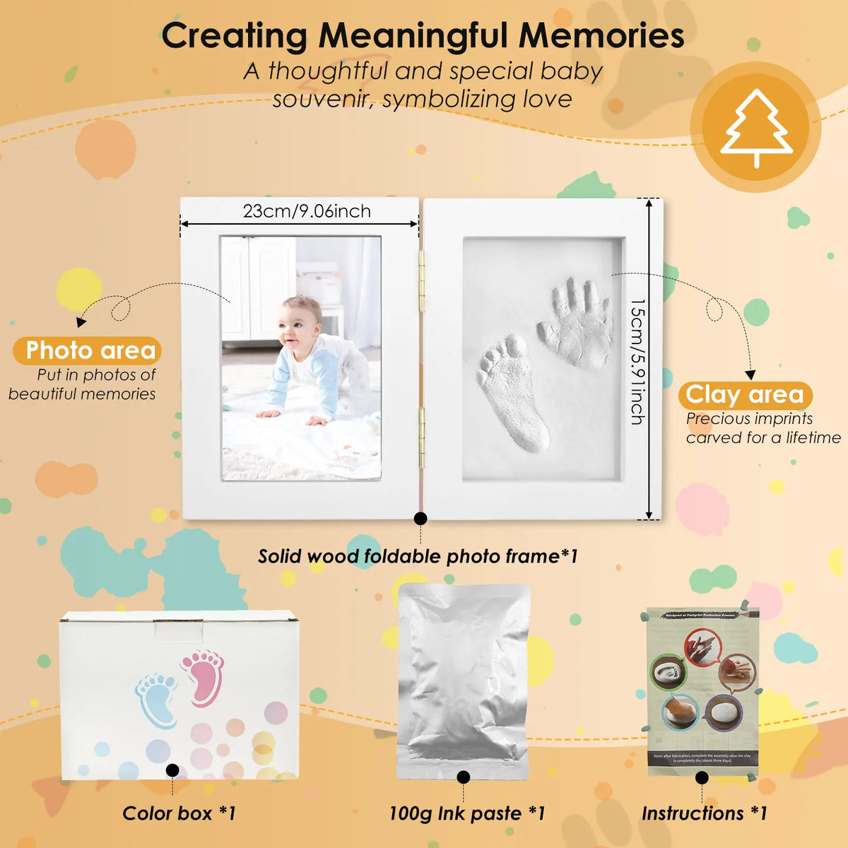 Cadre photo pliable bois blanc empreintes mains bébés souvenir classique kit encre instructions