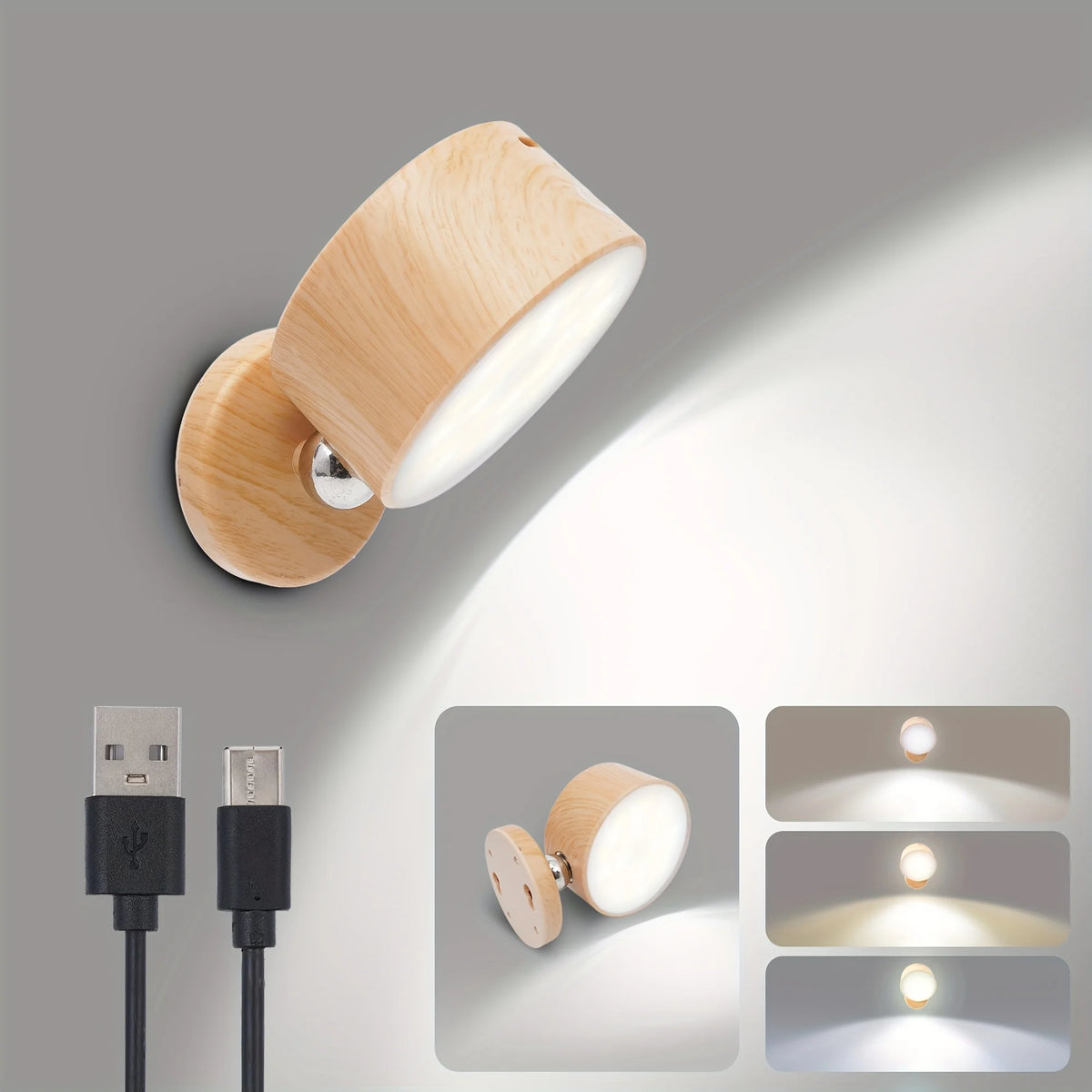 lampe table aimantée rechargeable couleurs variables éclairage doux moderne bois naturel blanc