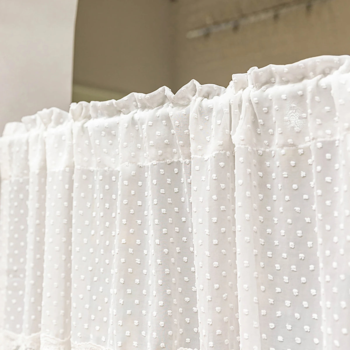rideau blanc dentelle points transparent classique romantique inclusion polyester farmhouse vintage