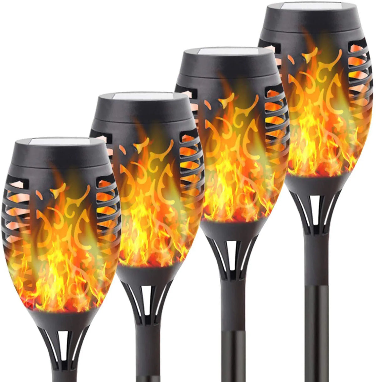 lumière solaire led flamme noire extérieure moderne jardin patio piscine