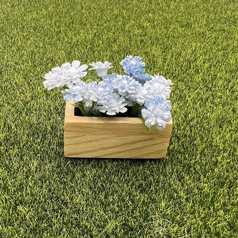 miniature plante artificielle boite bois décoration étagère violet rose bleu jaune rouge fleurs