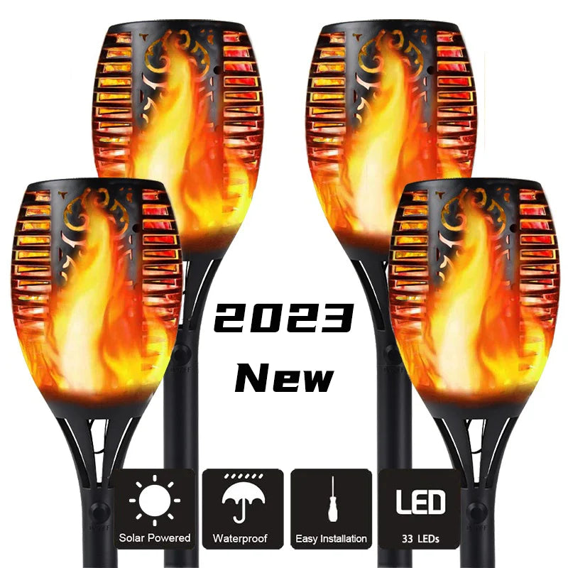 lumière solaire décorative moderne flamme artificielle motifs floraux noir orange jauneextérieur patio allée