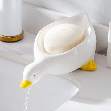 porte savon canard jaune blanc lisse moderne salle bains accessoire deco animalier egouttable récipient
