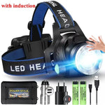 lampe frontale led rechargeable 15w modes nuit pêche course tissu bleu noir adjustable