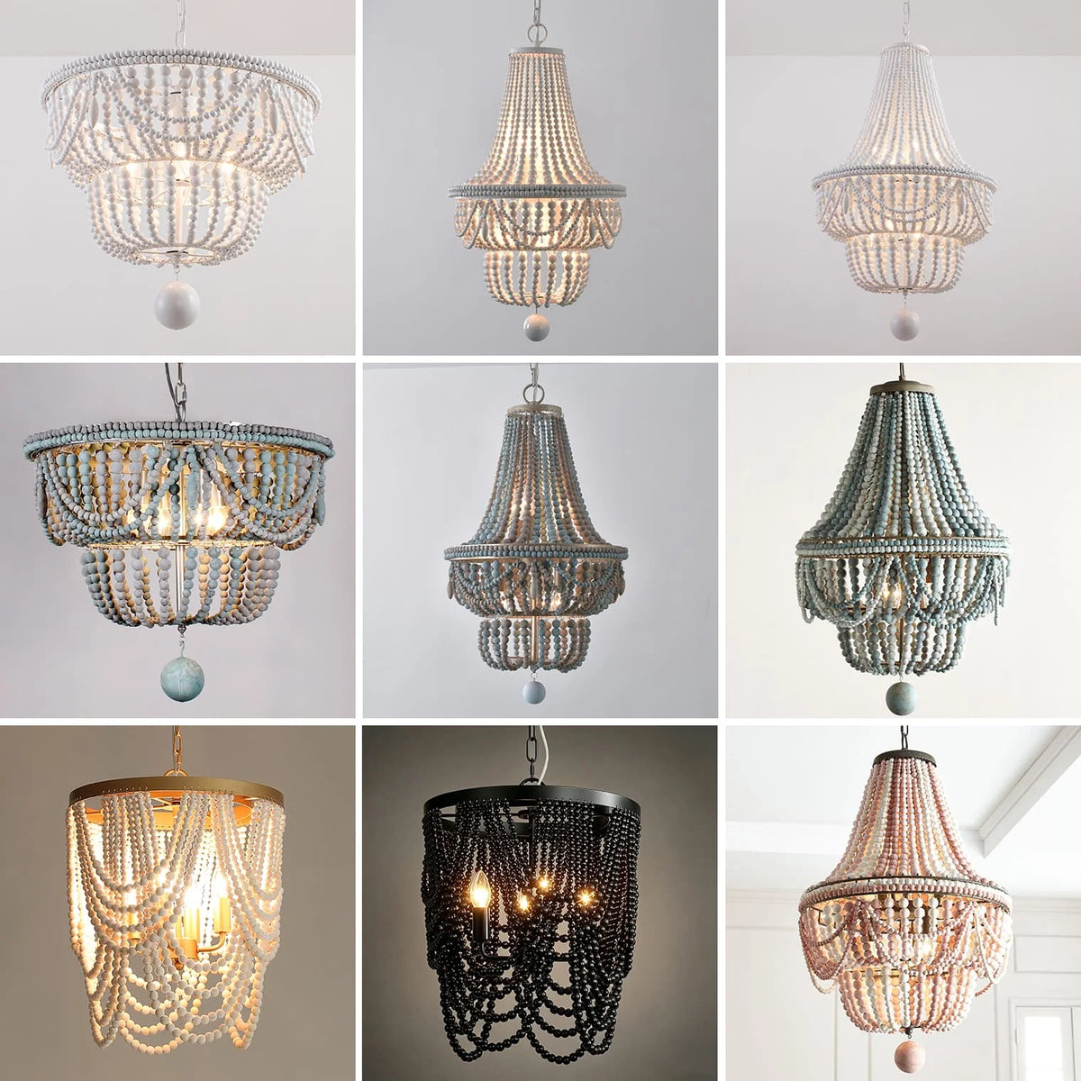 lustre vintage blanc bleu gris bois lumières chaîne métallique