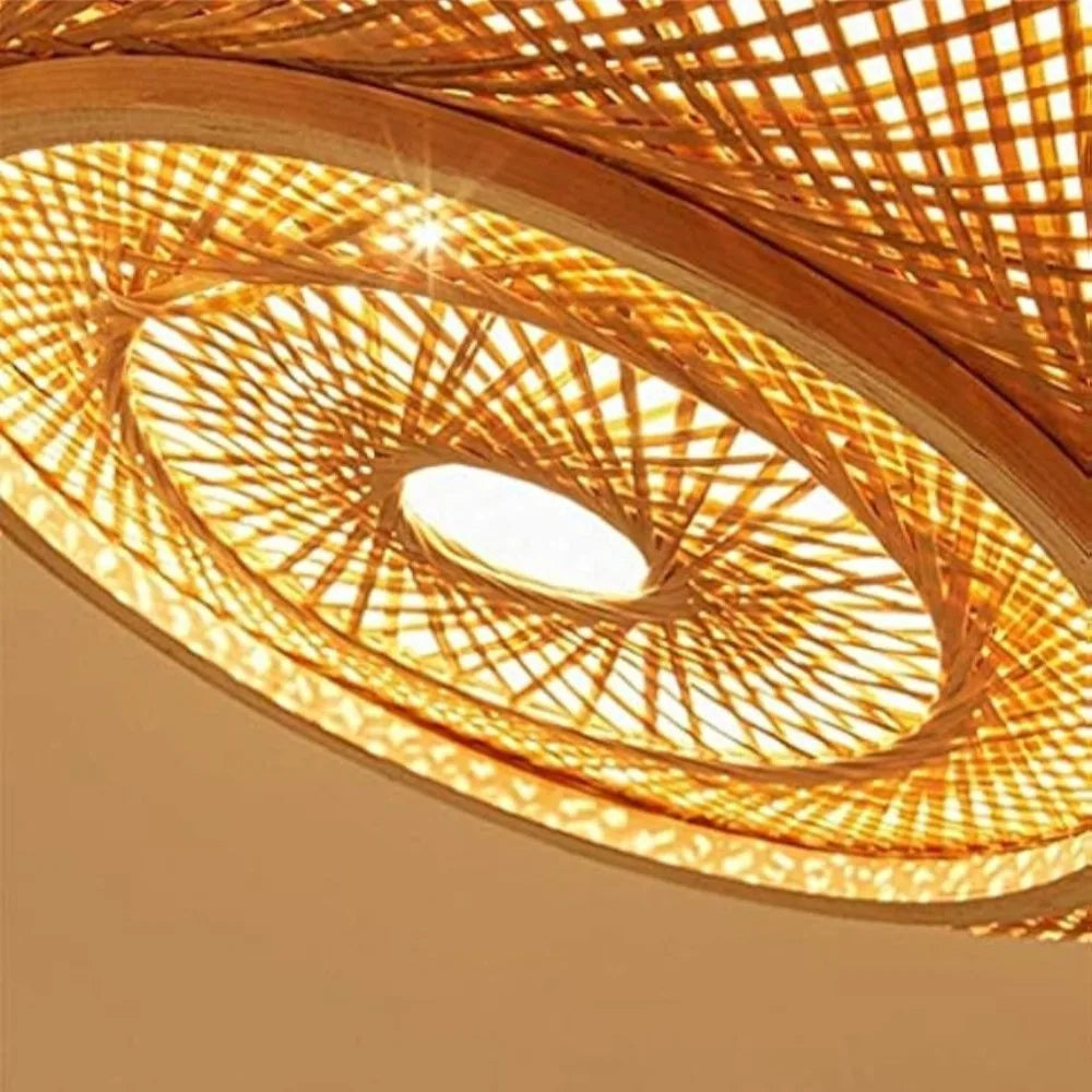 lampe suspendue bambou tissé rotin moderne rustique 40 50 60 80 cm beige clair
