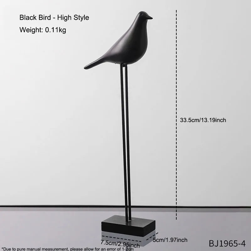statue oiseau résine noir blanc minimaliste décoration intérieure animal compagnie moderne sculpture