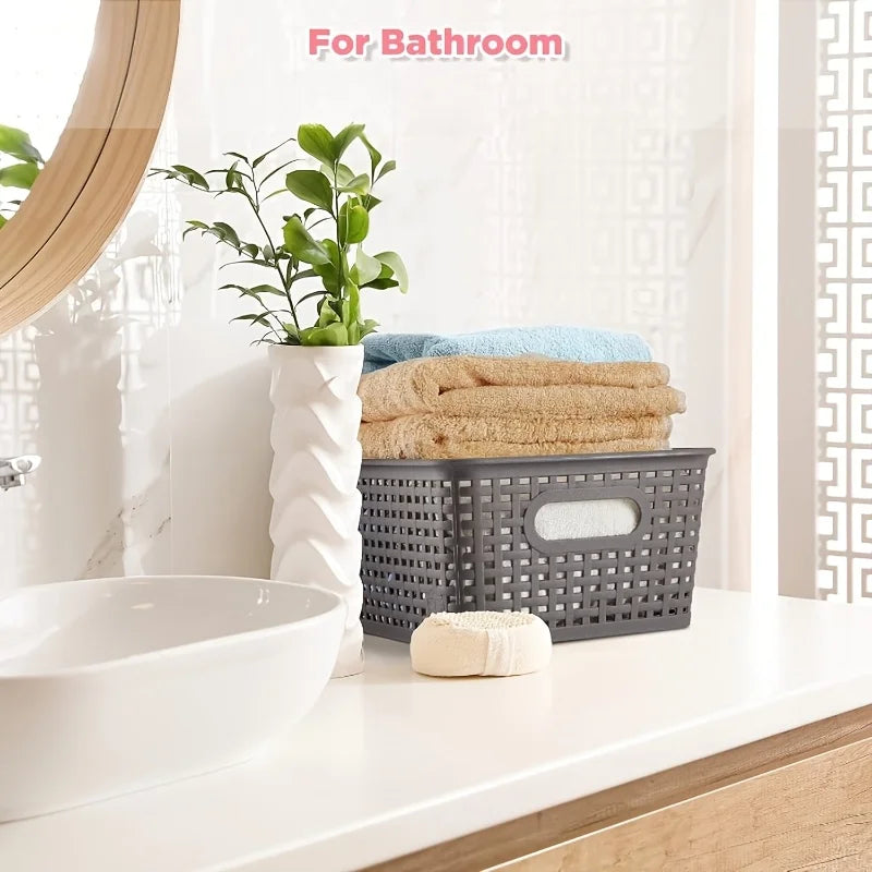 boîtes rangement réutiliables tressées gris blanc modernes minimalistes pièces couvercles plastique