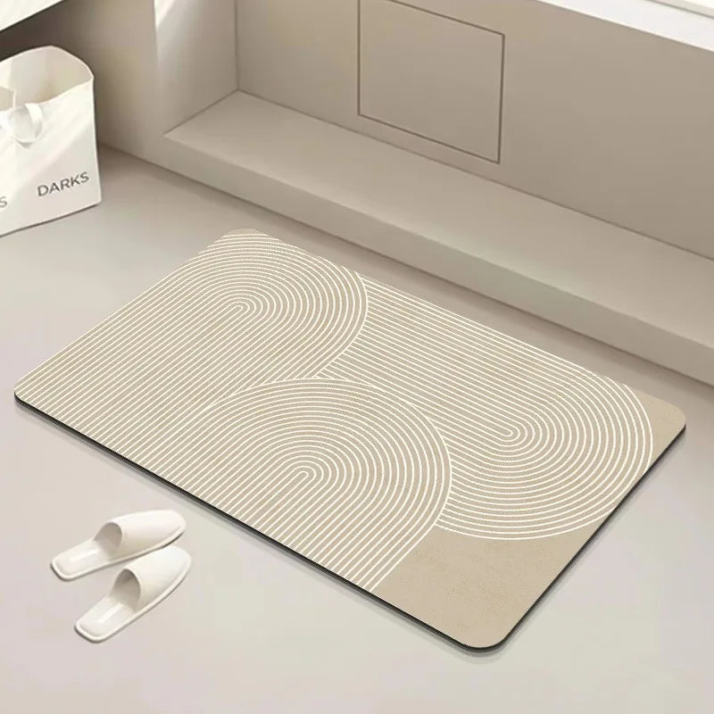 tapis sol salle bain diatomée beige absorbant moderne antidérapant séchage rapide intérieur