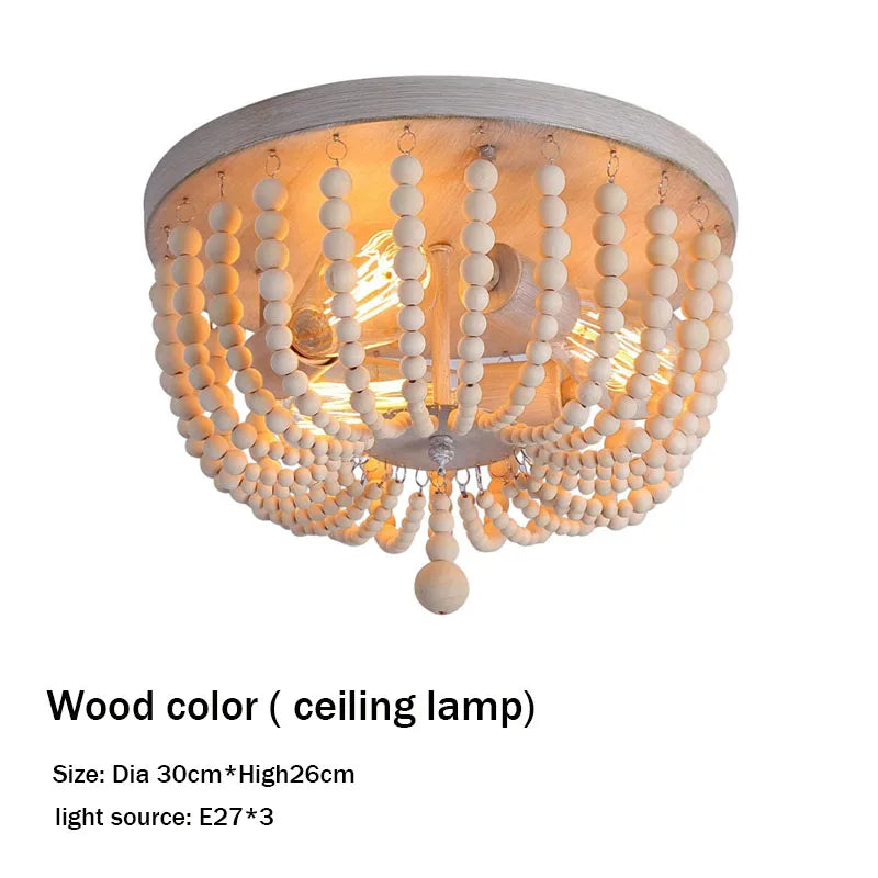 suspension lumineuse plafonnier led bois vintage éclairage salon chambre blanc gris doré