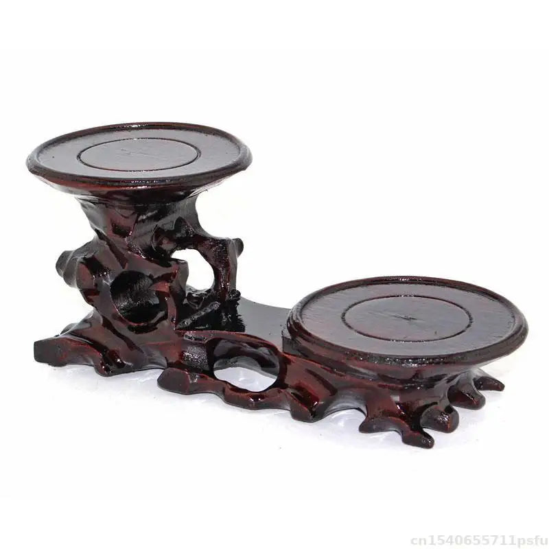 support décoratif bois sculpté plateau carré artisanal marron foncé motifs naturels