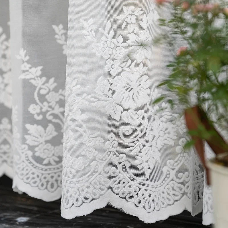 rideau blanc brodé fleur transparent classique cuisine tulle polyester inclusion ruban fixation