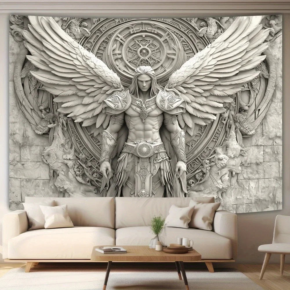 décoration murale tableau sculpture ange architectural gris blanc réaliste baroque