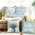 housse coussin polyester bleu clair fleurs textes décoratifs chambre salon voiture 40x40 45x45 50x50