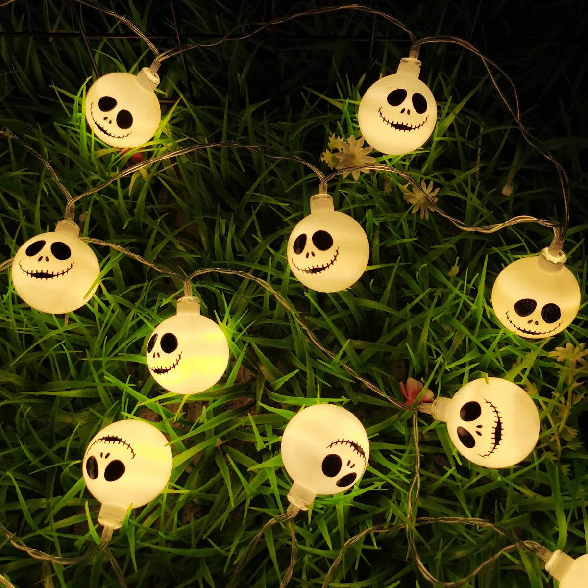 guirlande lumineuse halloween squelette souriant blanc 3m 20leds batterie usb