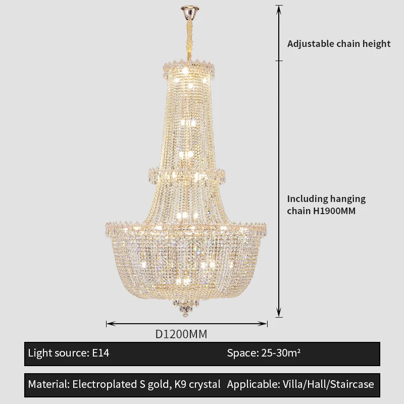 lustre cristal doré transparent classique chaîne ajustable ampoules e14 moderne chambre salon