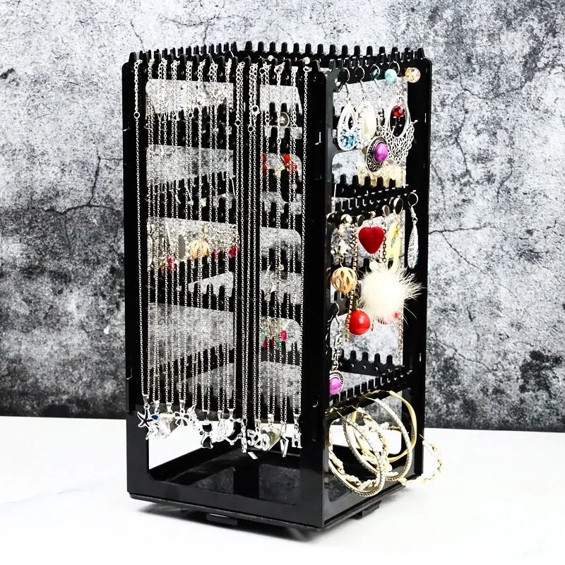 présentoir rotatif bijoux transparent noir rangement colliers boucles oreilles moderne utilitaire porte accessoirescrição