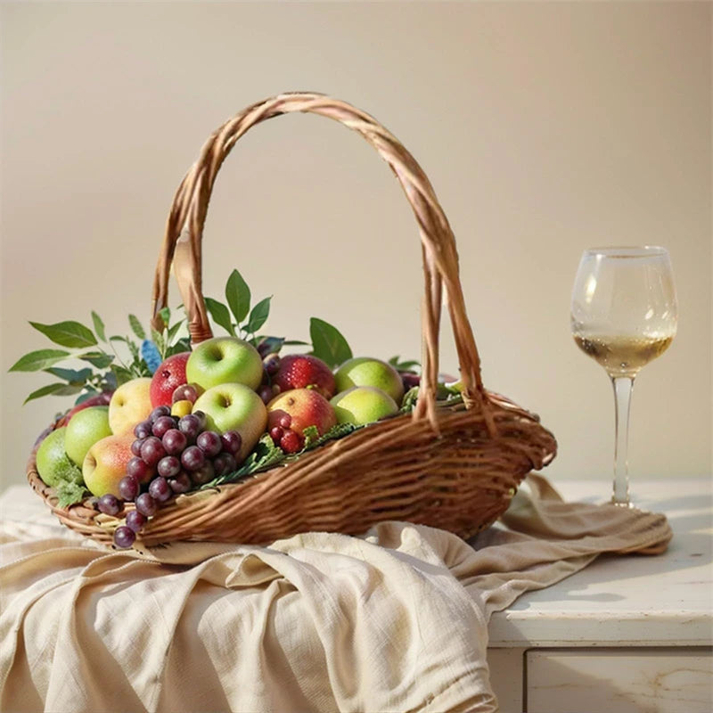 panier tressé marron clair fruits vintage portable rangement pique nique récolte jardin biodegradable respectueux