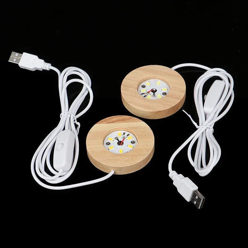 veilleuse led rechargeable bois moderne base présentation lumineuse cable usb controle rond minimaliste 6cm