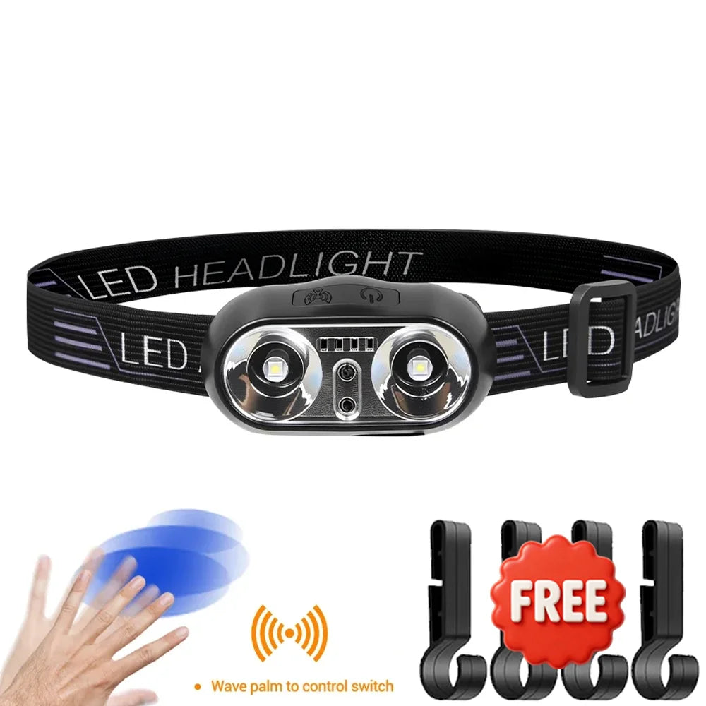 lampe frontale led rechargeable bande ajustable mode moderne compact noir imprimé led headlamp