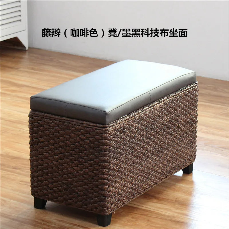banc rangement moderne rotin coussin amovible rangement chaussures sous siège minimaliste