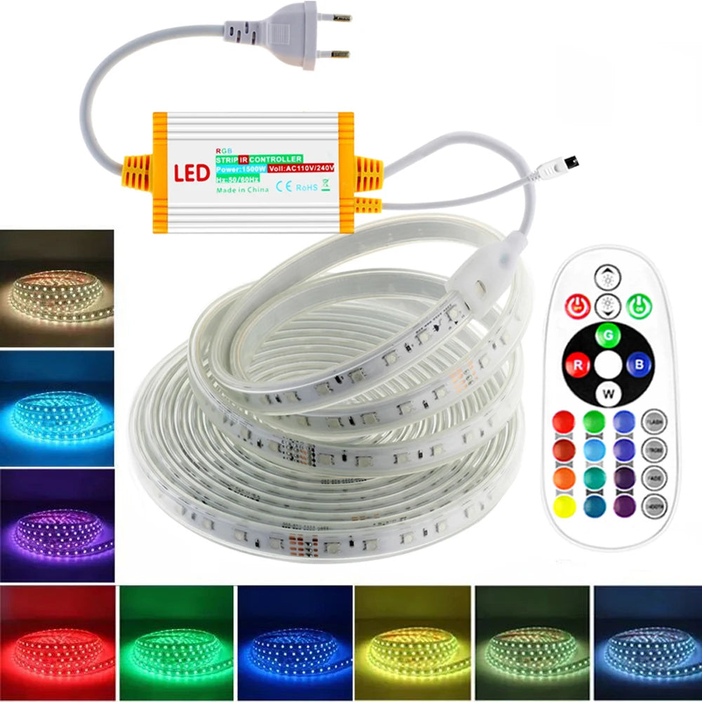 ruban led blanc moderne 220v rgb télécommande adaptable intérieur extérieur
