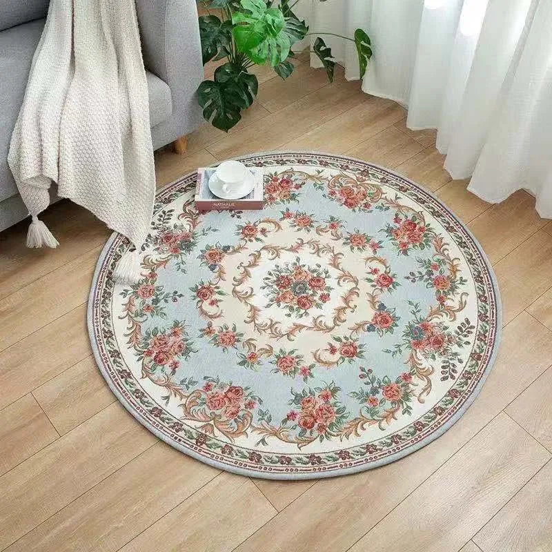 tapis rond floral vintage classique vert beige rose gris chambre salon moderneextérieur