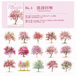 sticker illustration arbres divers couleurs feuillage adhésif album photo créatif vert rose blanc