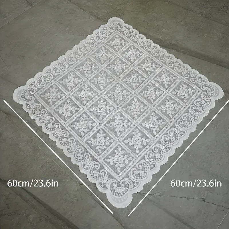 couverture table blanc fleurs dentelle classique romantique 60cm 60cm machine lavable polyester