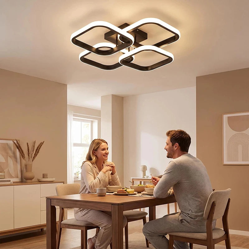 lampe led noire blanche minimaliste carré superposé éclairage intérieur salon chambre restaurant