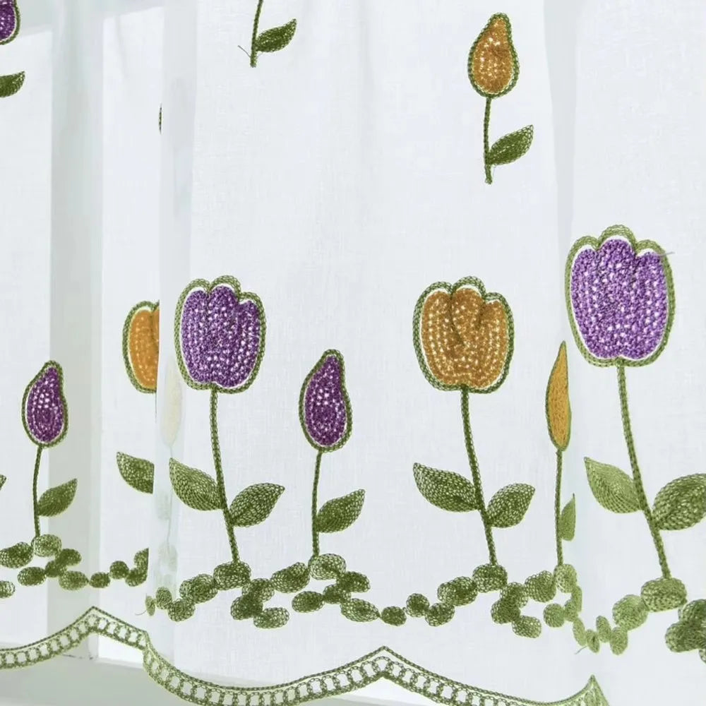 rideau fenêtre transparent fleurs motifs végétaux décoratif moderne tringle métallique inclusion brodé 100cmx50cm