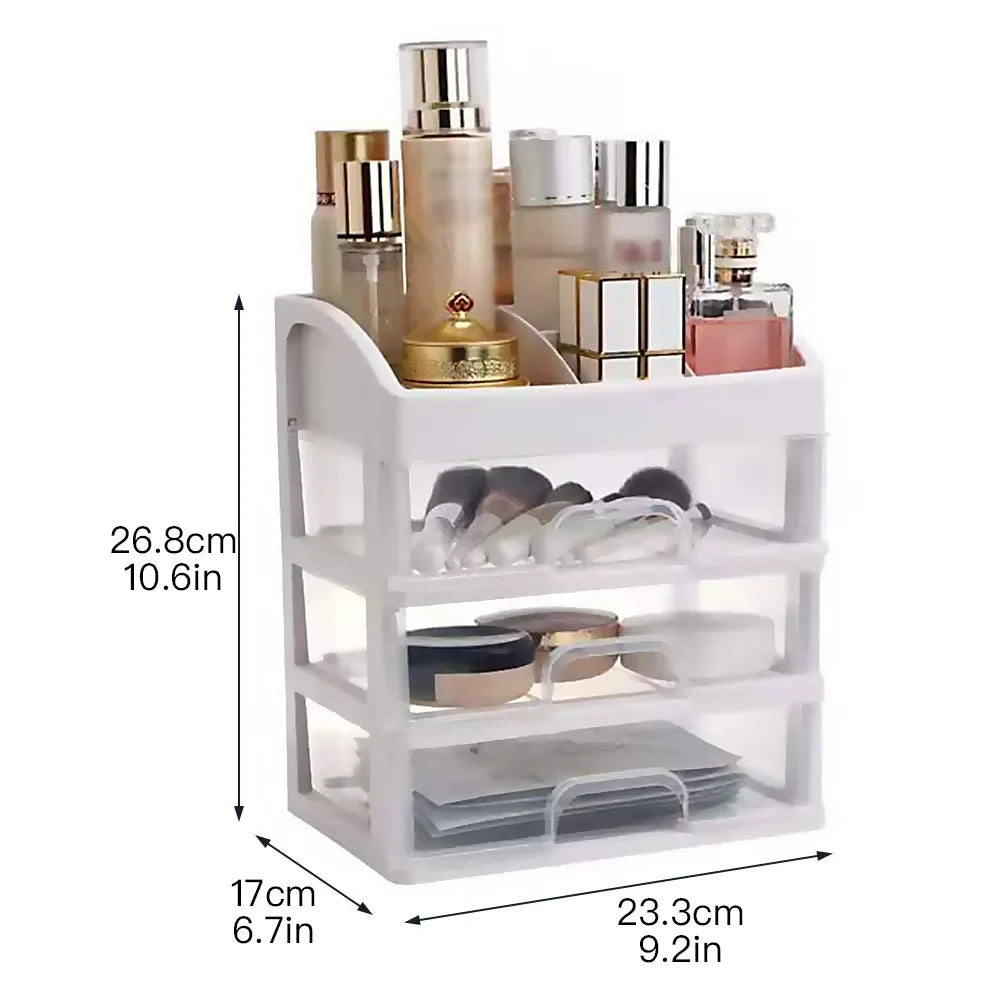 organisateur rangement cosmétiques blanc tiroirs transparents modernes compartments poignées grilles