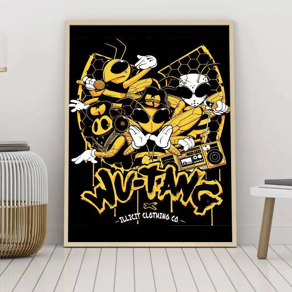 affiche autoadhésive moderne graphique pop art bar maison salonOpaque Noir Jaune Blanc Collage Texte