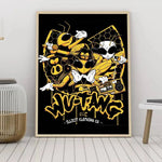 affiche autoadhésive moderne graphique pop art bar maison salonOpaque Noir Jaune Blanc Collage Texte