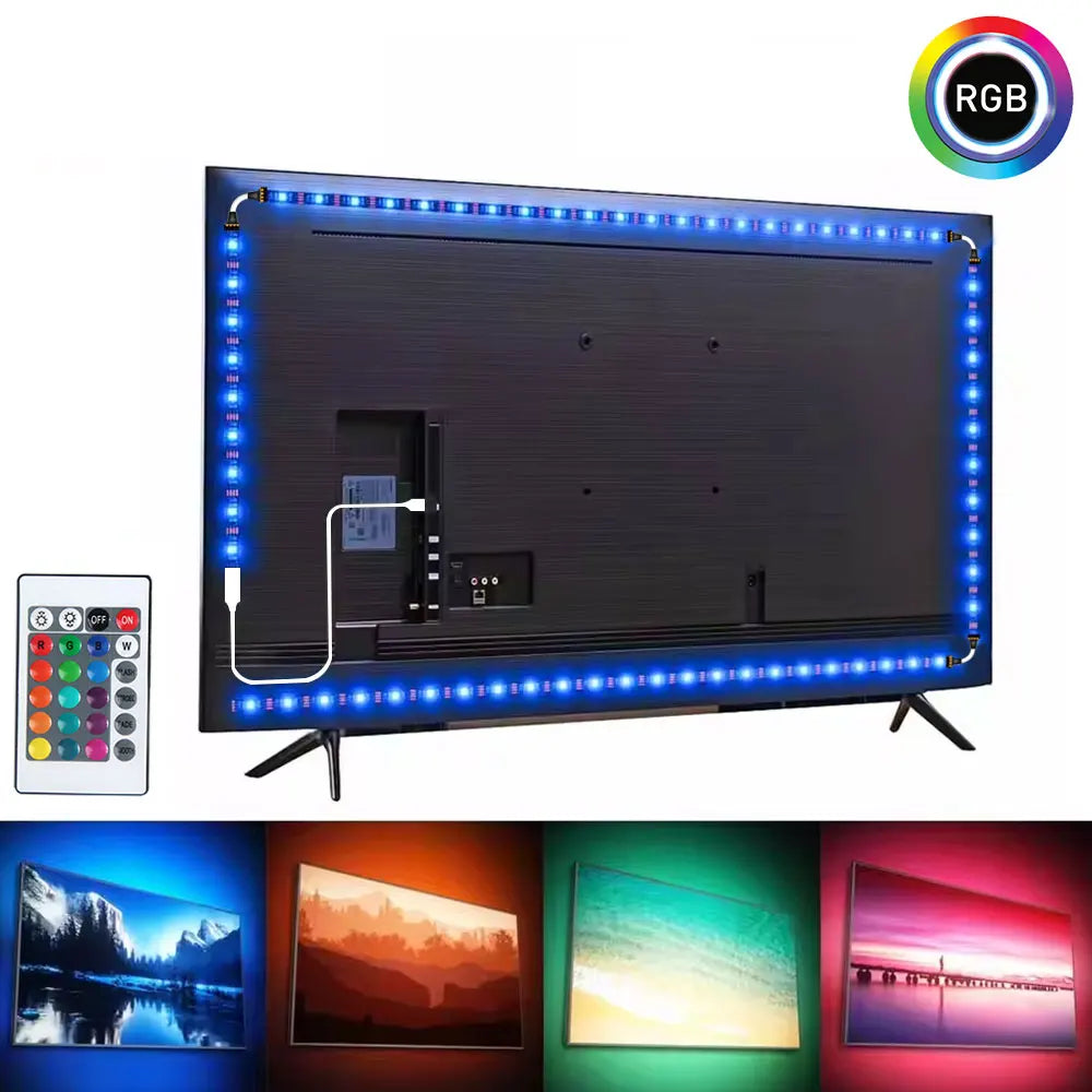 ruban led bleu moderne adhésif télécommande infrarouge câble usb 43 55 49 58 inchesRGBOptimalEclairageSalle