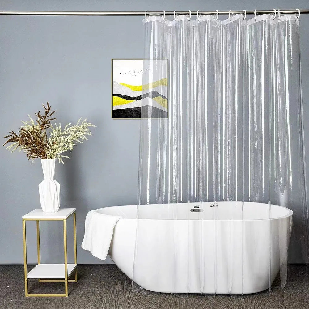 rideau douche moderne gris transparent polyester froufrous plis verticaux respectueux environnement 180x200cm